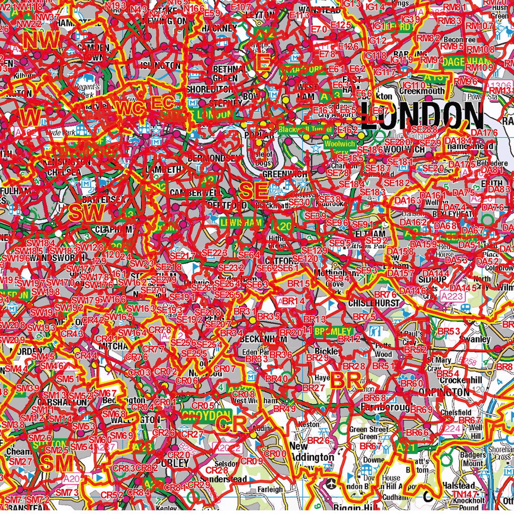 8001 Postcode Map South East England Postcode Sector Wall Map (S4) – XYZ Maps