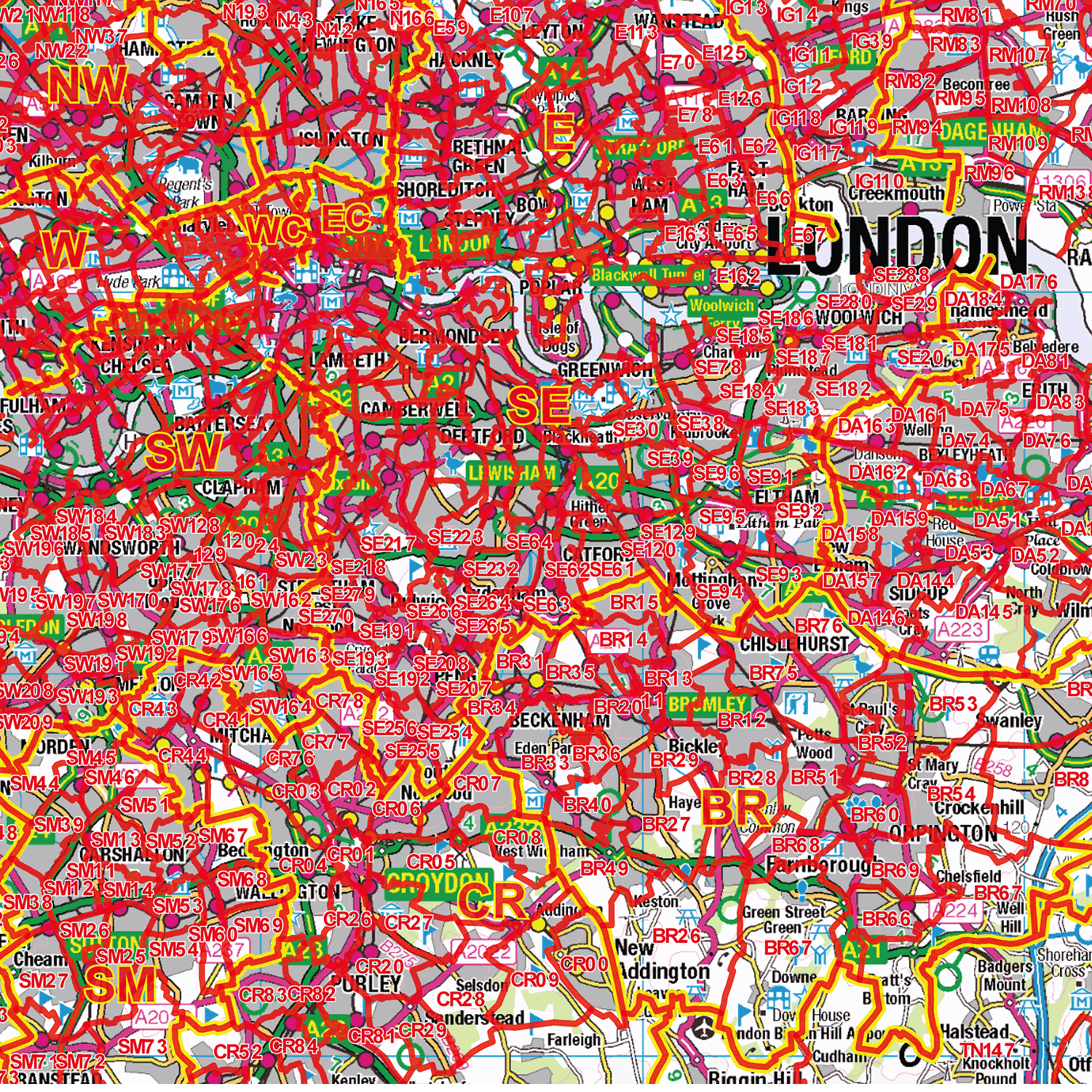 South East England Postcode Sector Wall Map - (S4)