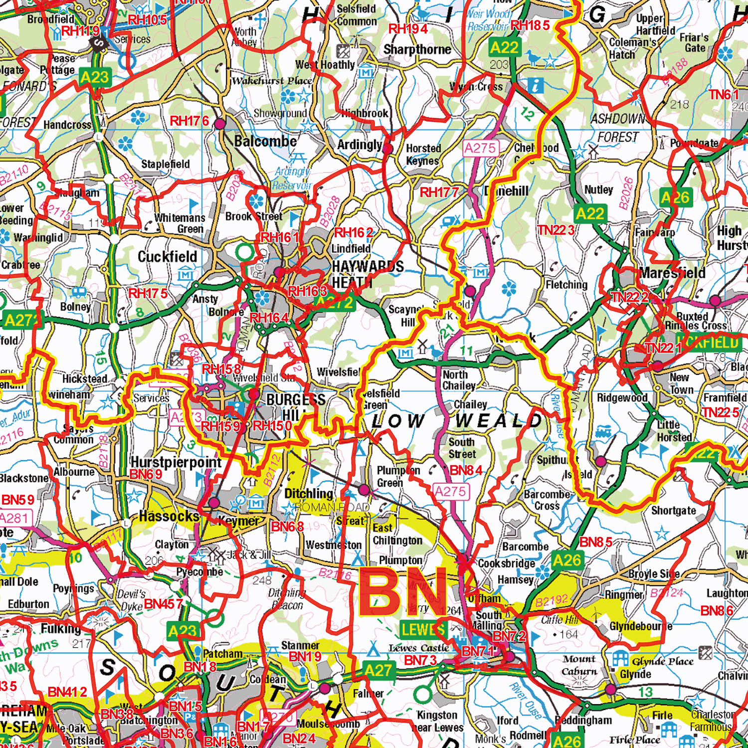 South East England Postcode Sector Wall Map - (S4)
