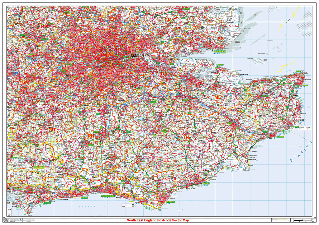 South East England Postcode Sector Wall Map - (S4)