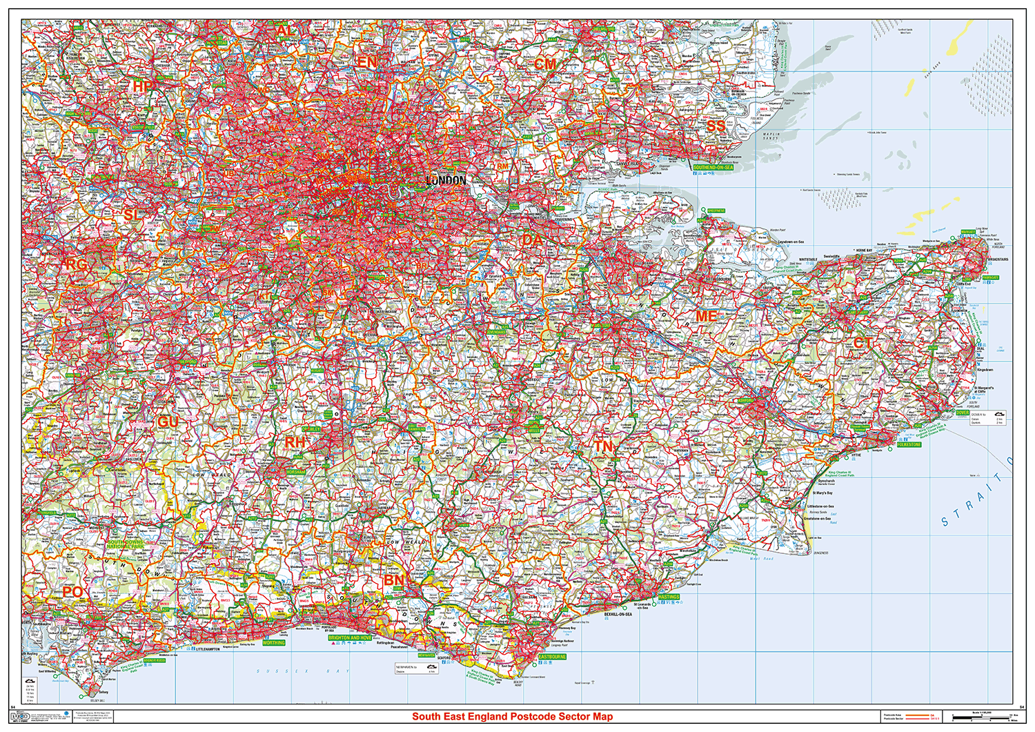 South East England Postcode Sector Wall Map - (S4)
