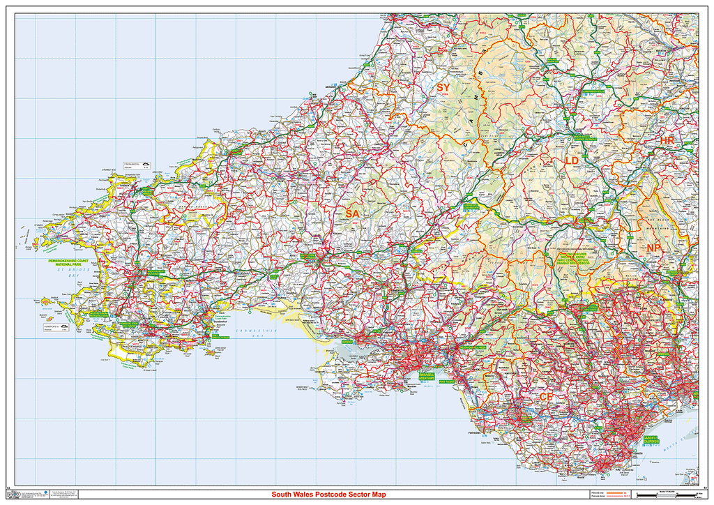 South Wales Postcode Sector Wall Map - (S5)