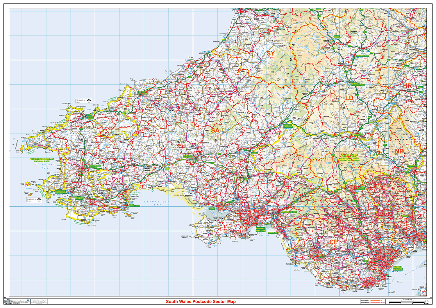 South Wales Postcode Sector Wall Map - (S5)