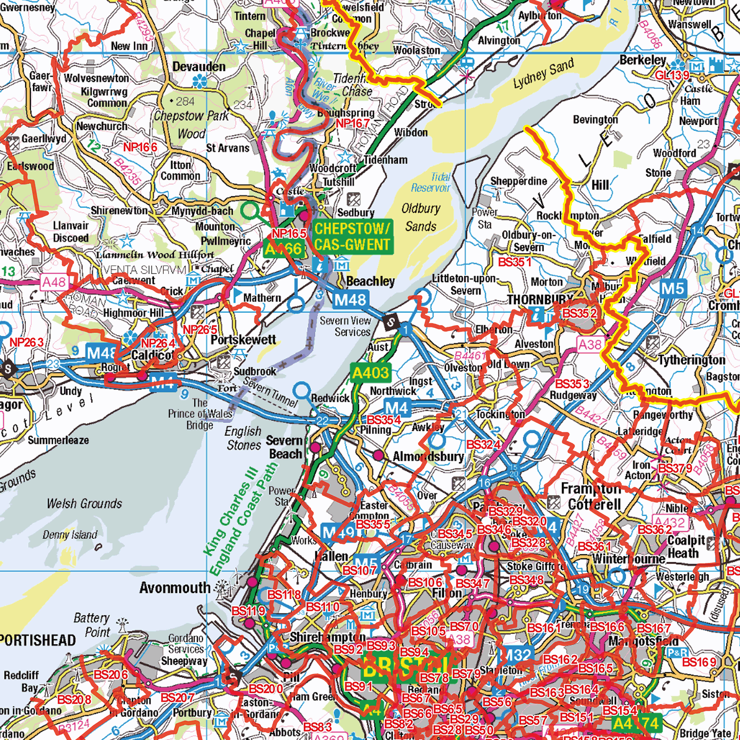 Severn Estuary Postcode Sector Wall Map - (S6)