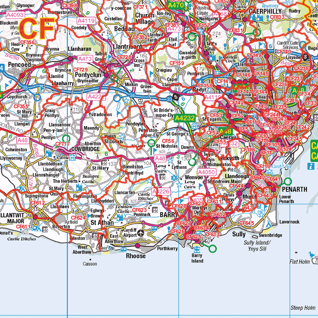 Severn Estuary Postcode Sector Wall Map - (S6)