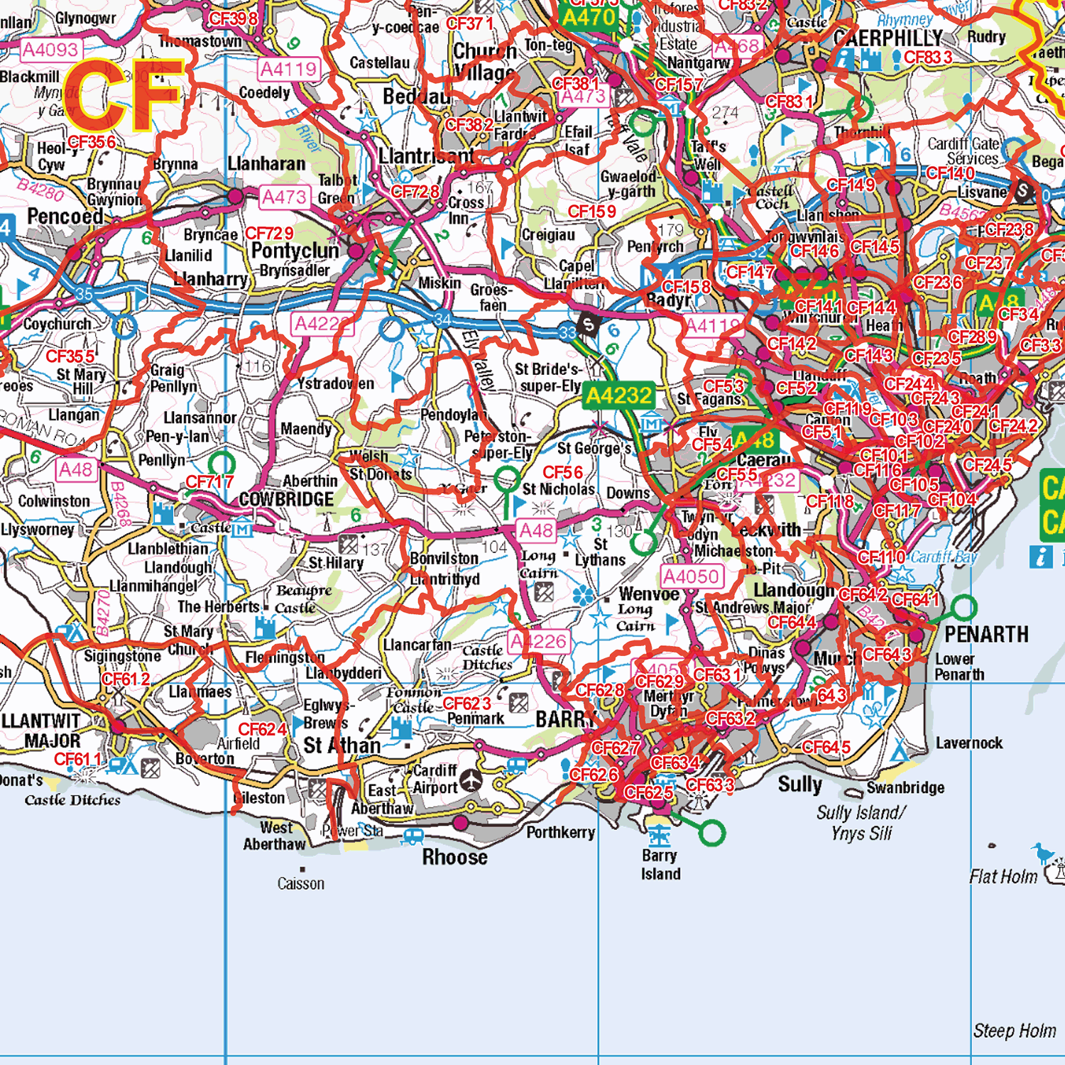 Severn Estuary Postcode Sector Wall Map - (S6)