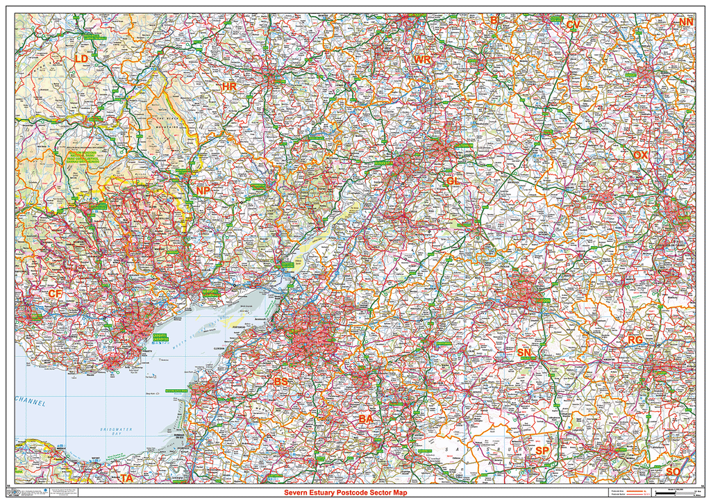Severn Estuary Postcode Sector Wall Map - (S6)