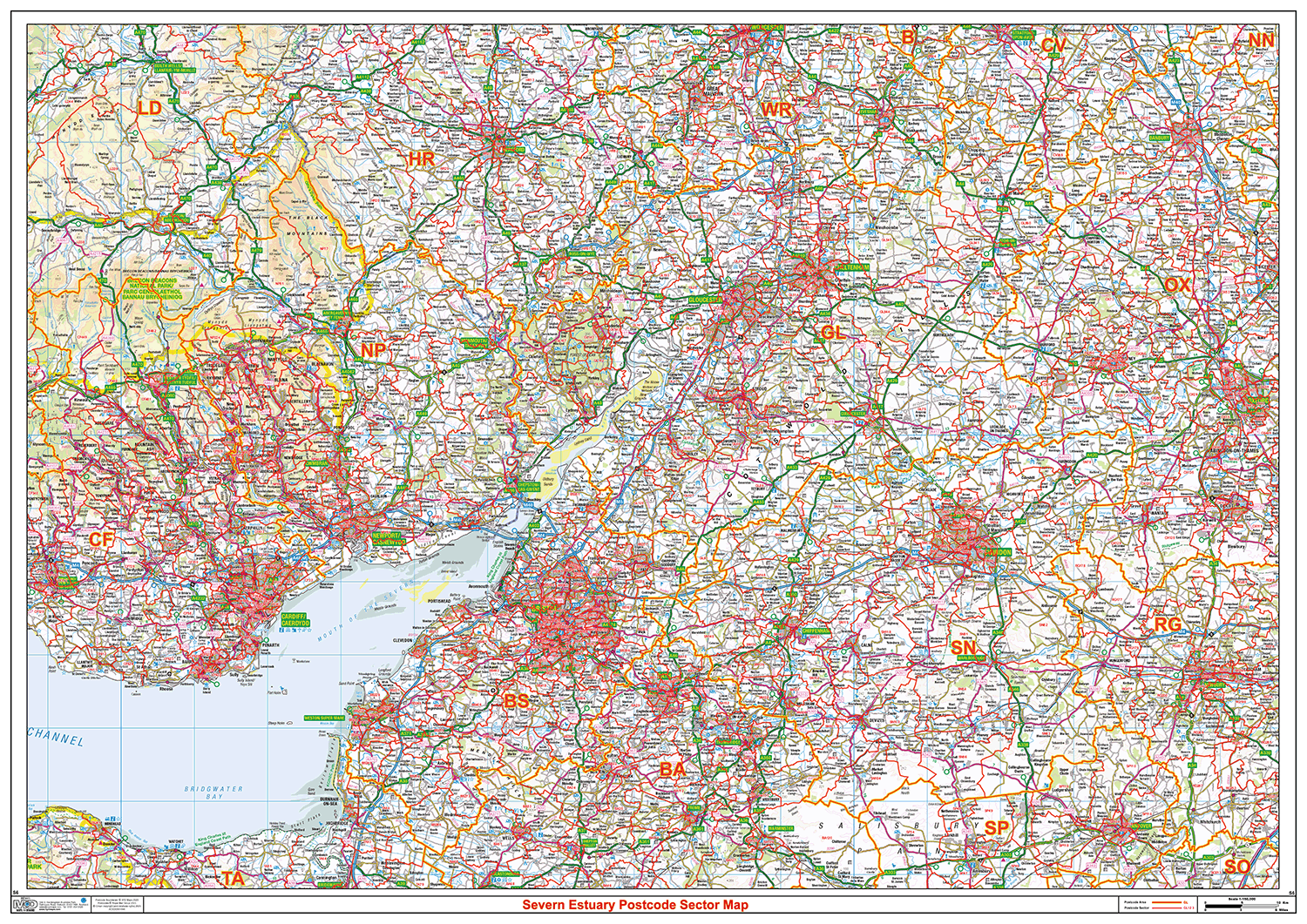 Severn Estuary Postcode Sector Wall Map - (S6)