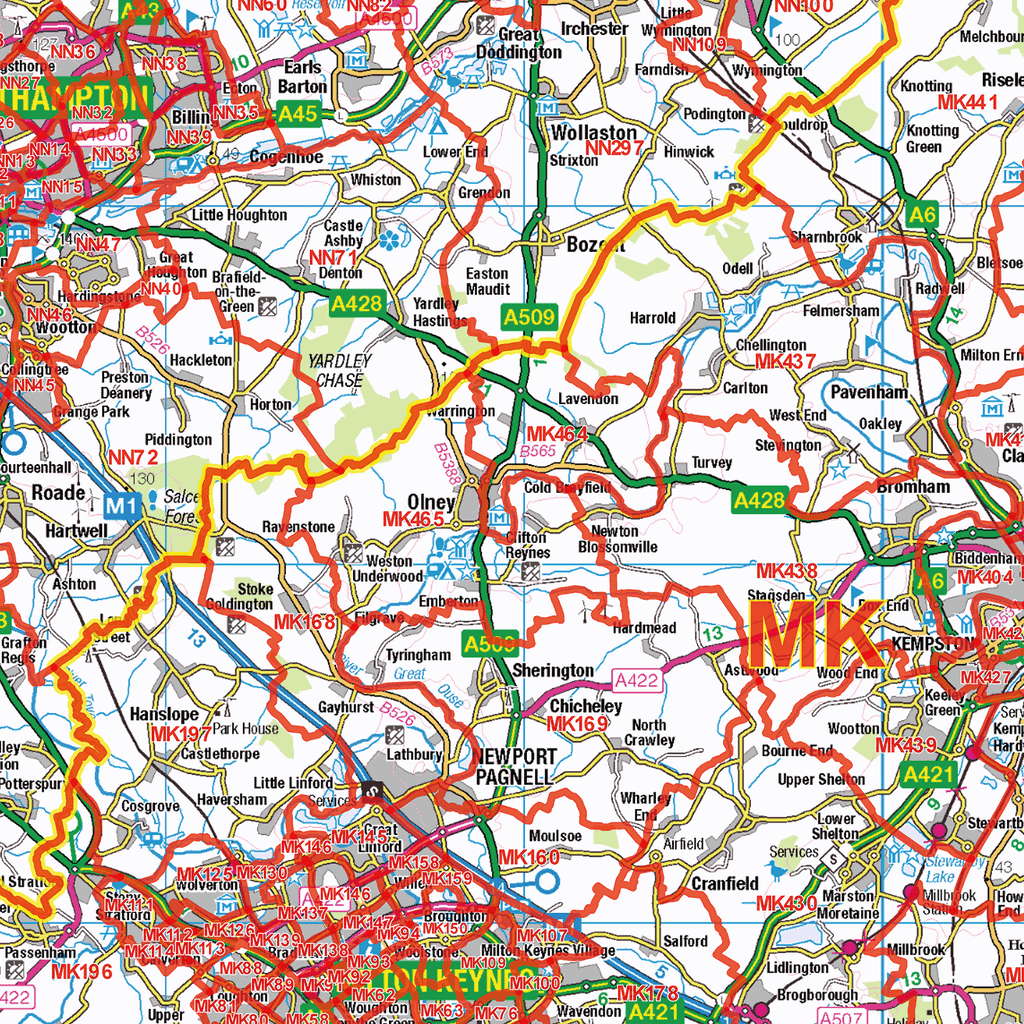 East Midlands Postcode Sector Wall Map - (S7)