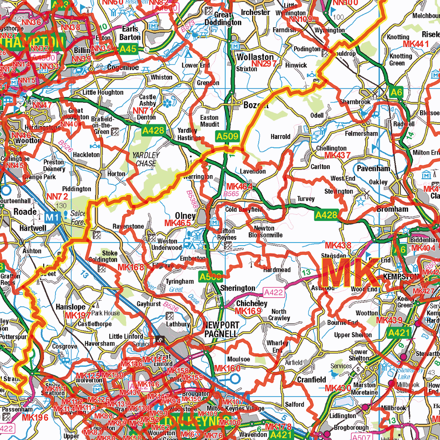 East Midlands Postcode Sector Wall Map - (S7)