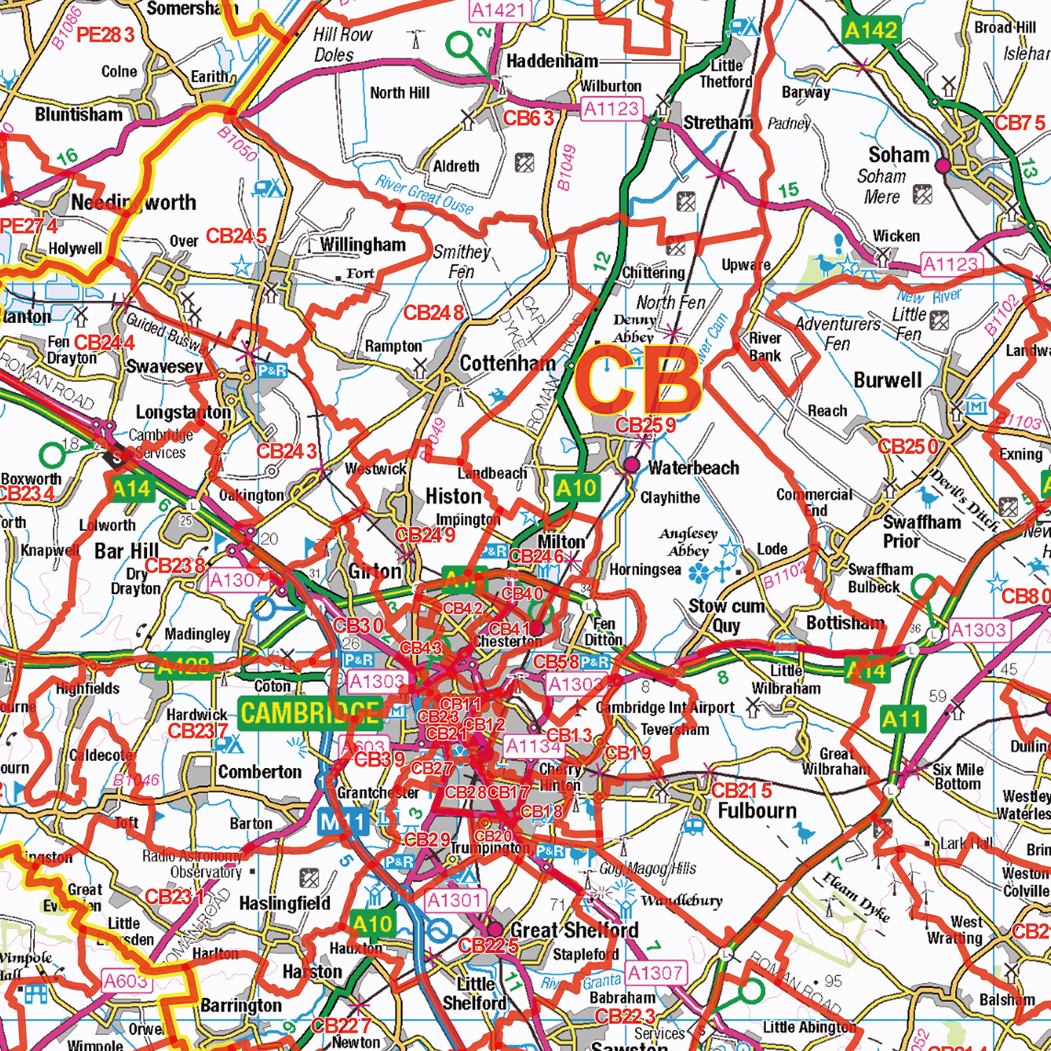 East Midlands Postcode Sector Wall Map - (S7)
