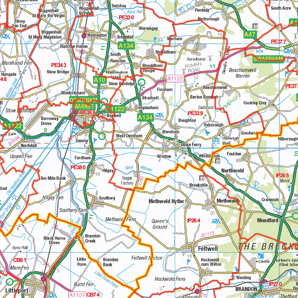 Anglia Postcode Map Postcode Sector Map - (S8) - The Fens - Wall Map – XYZ Maps