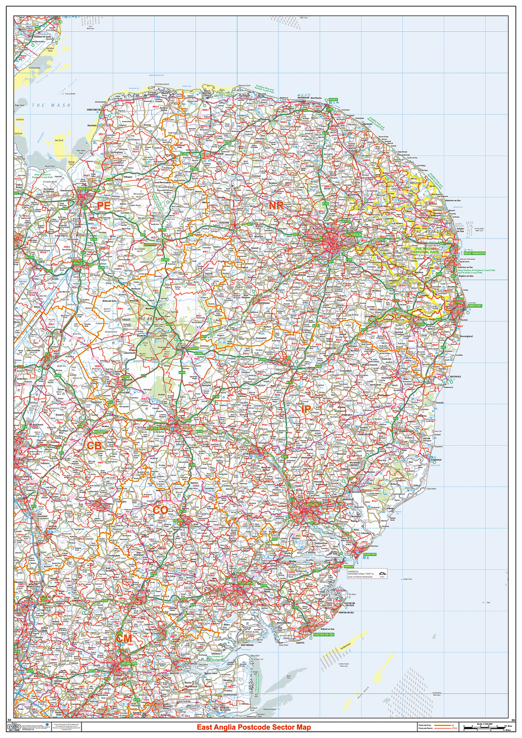 Anglia Postcode Map Postcode Sector Map - (S8) - The Fens - Wall Map – XYZ Maps