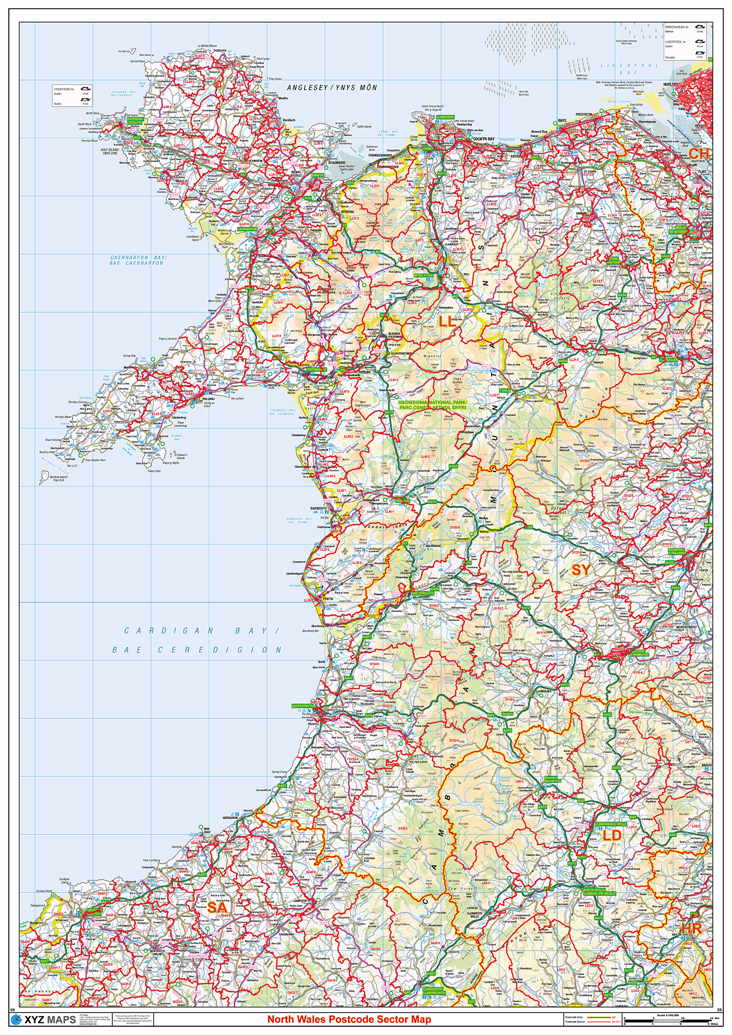 North Wales Postcode Sector Wall Map - (S9)