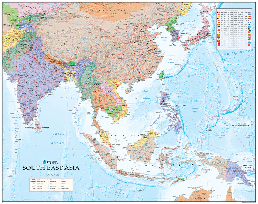South East Asia Political Wall Map, Map of Asia