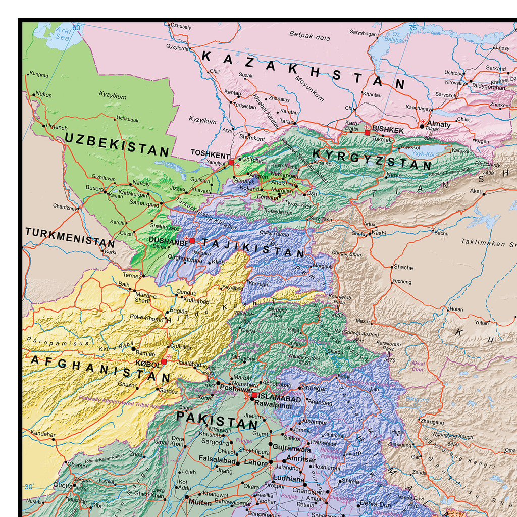 South East Asia Political Wall Map, Map of Asia