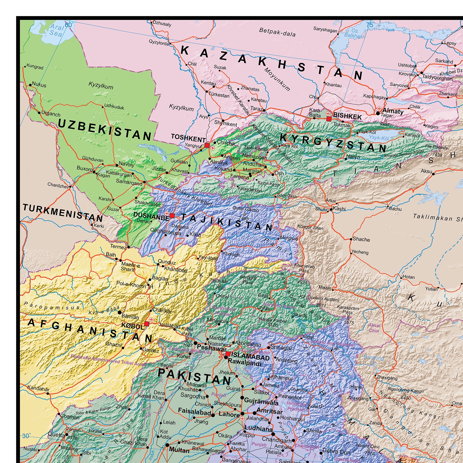 South East Asia Political Wall Map, Map of Asia