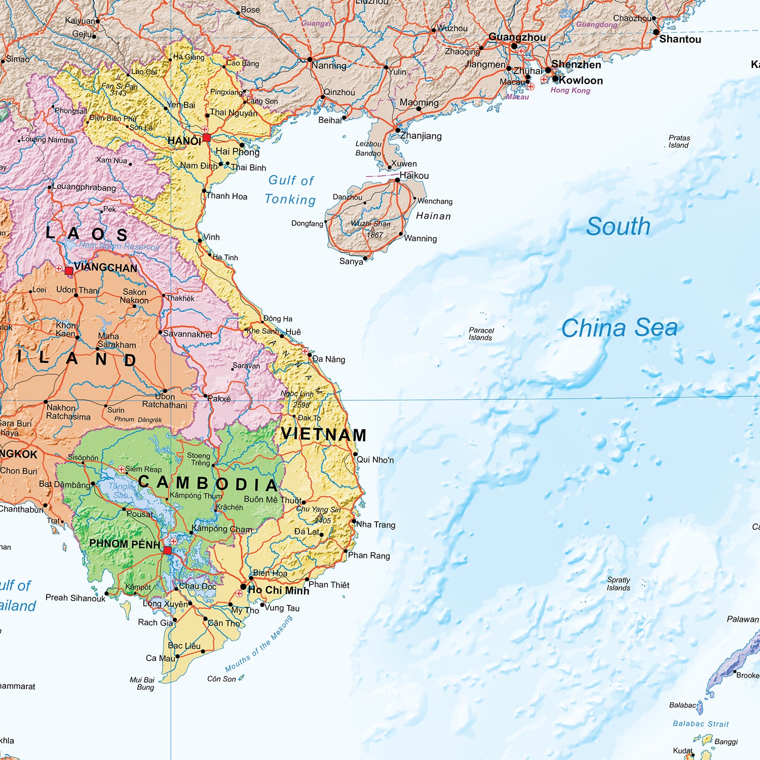 South East Asia Political Wall Map, Map of Asia