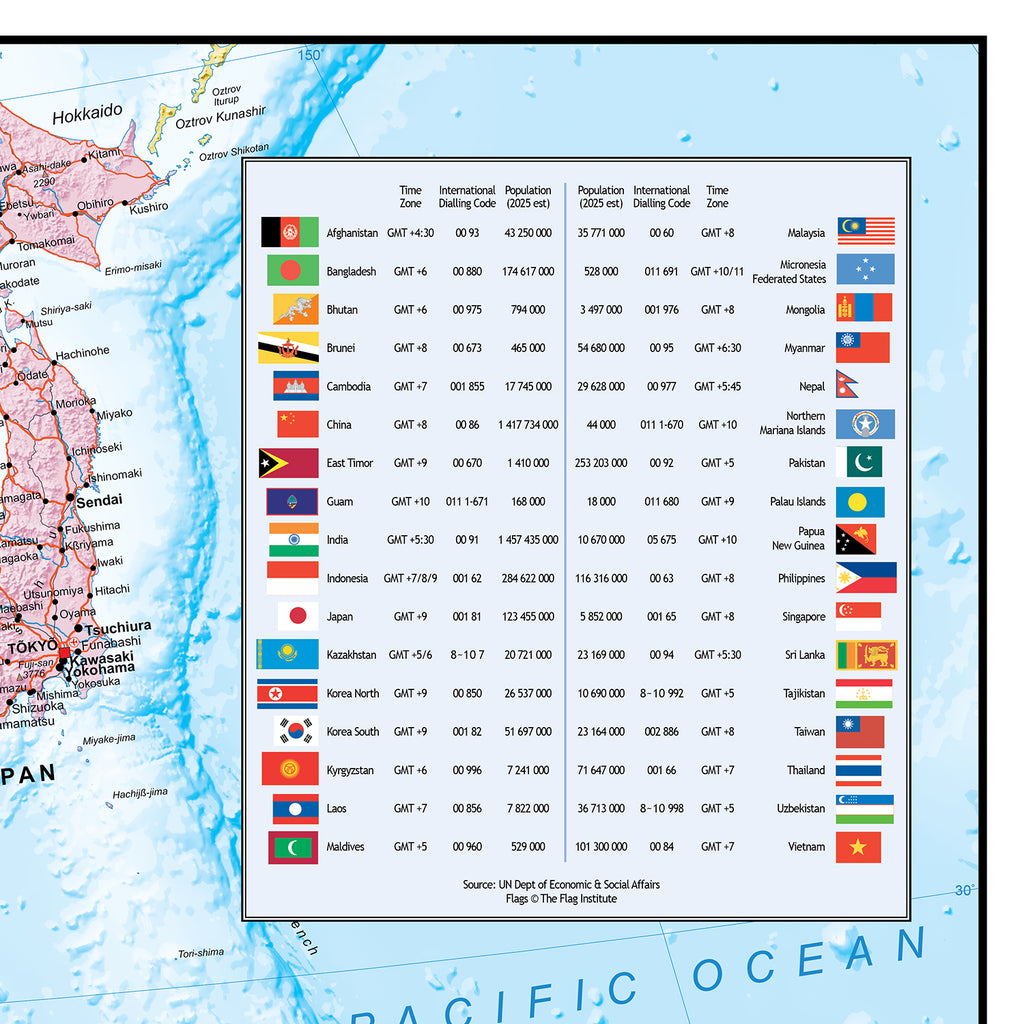 South East Asia Political Wall Map, Map of Asia