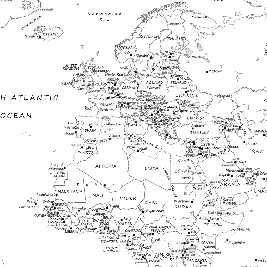 Simple Black & White World Map