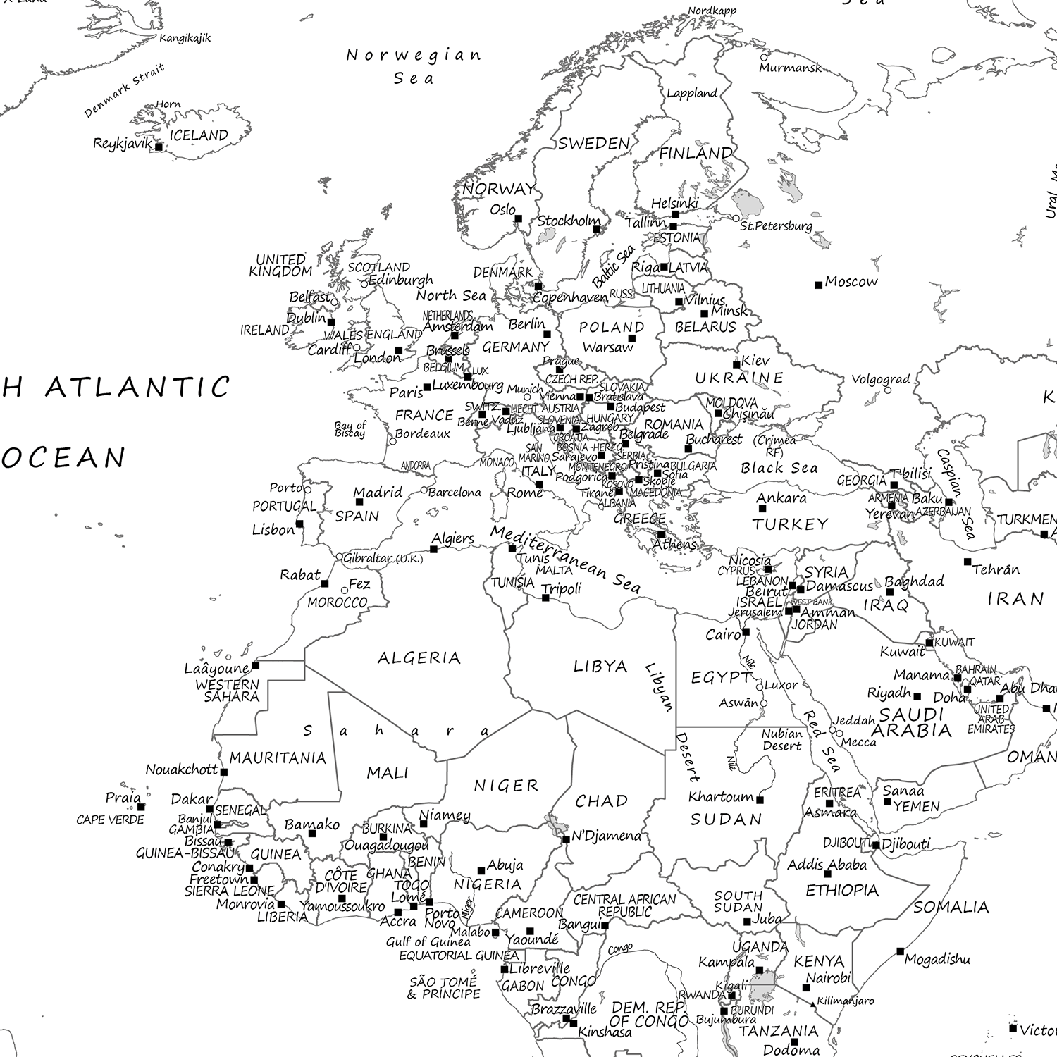 Simple Black & White World Map