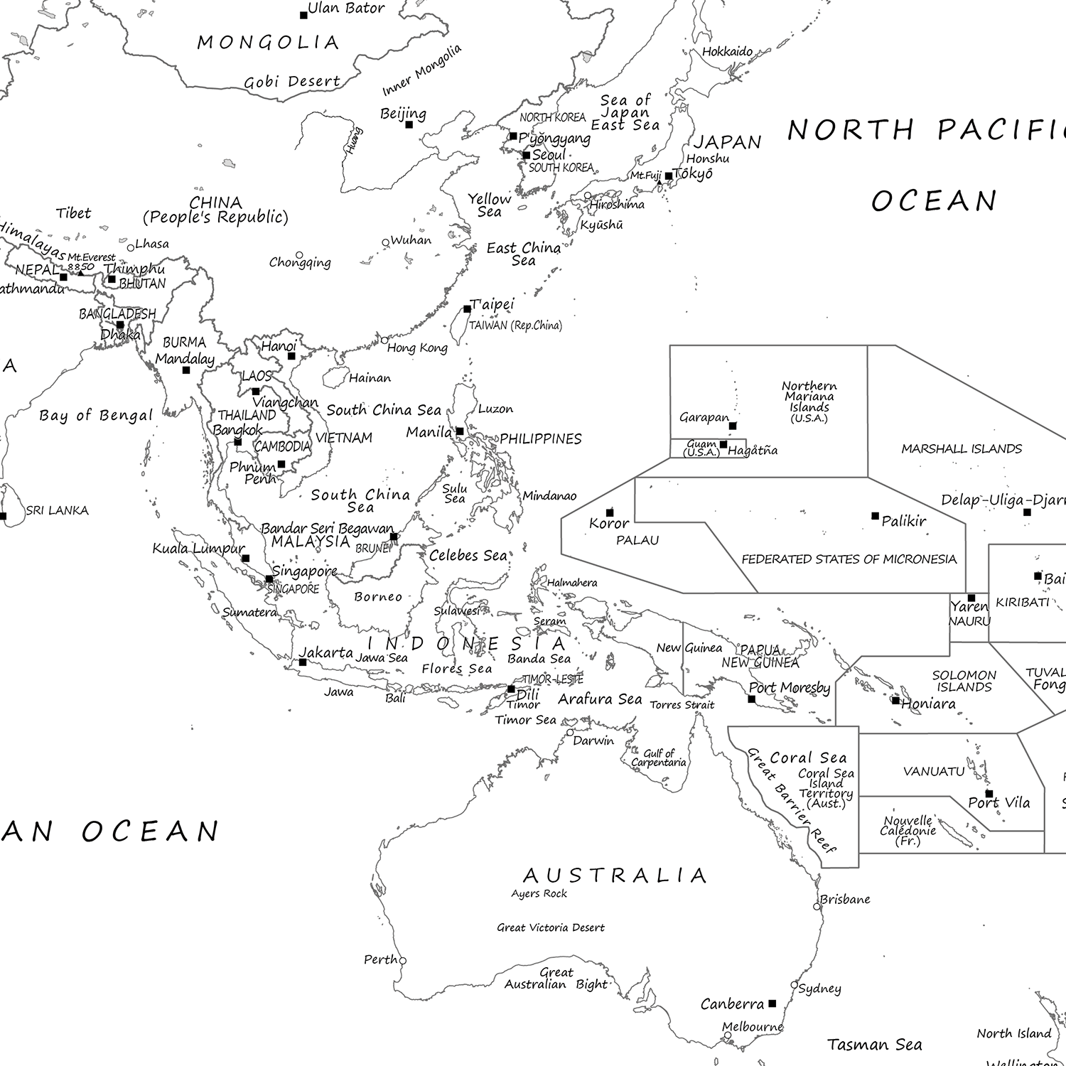 Simple Black & White World Map
