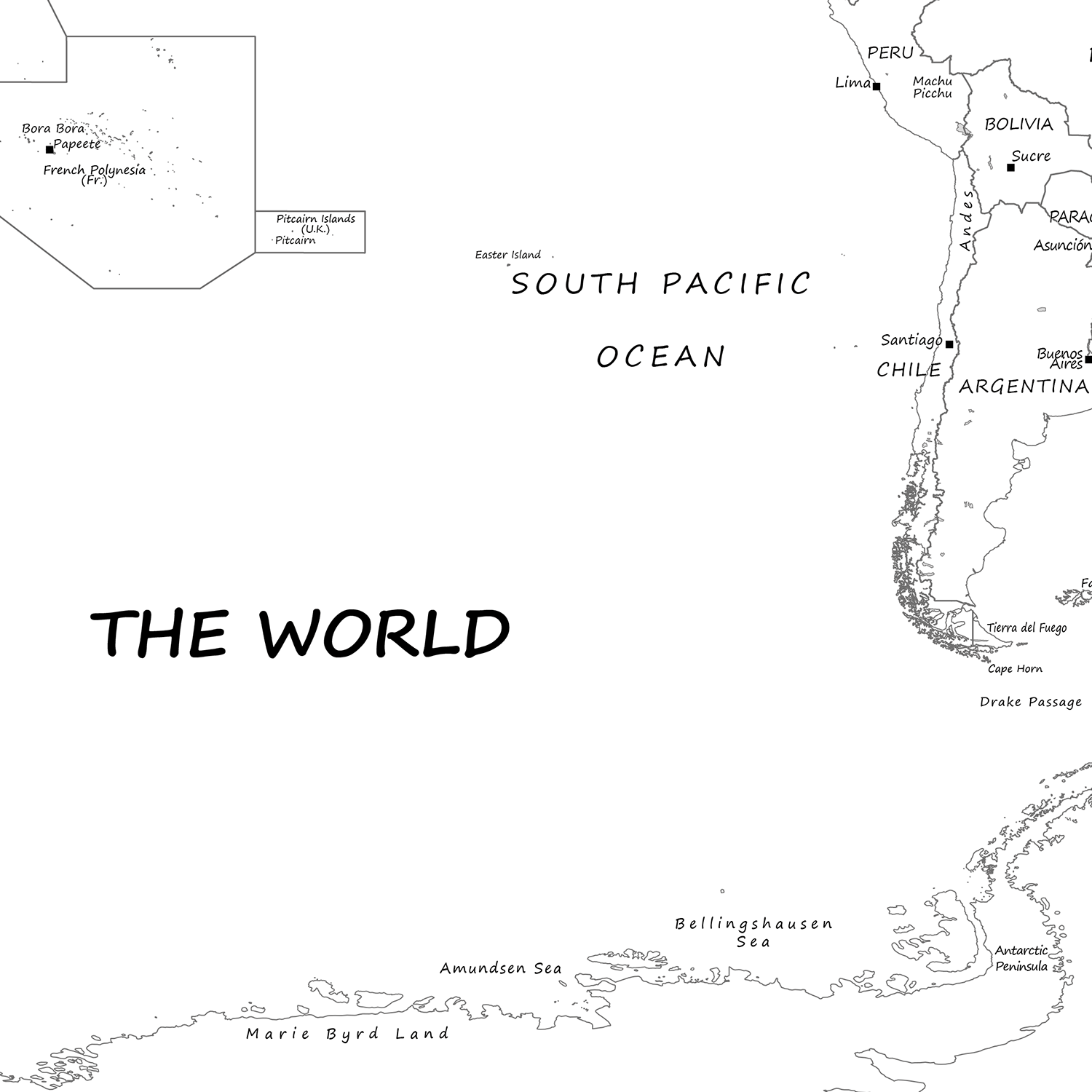 Simple Black & White World Map