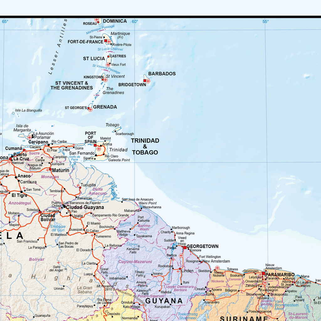 South America Political Wall Map, Map of South America