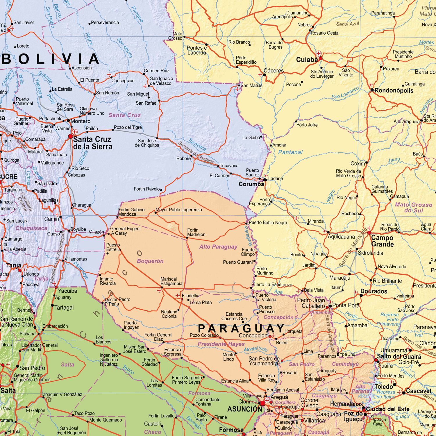 South America Political Wall Map, Map of South America