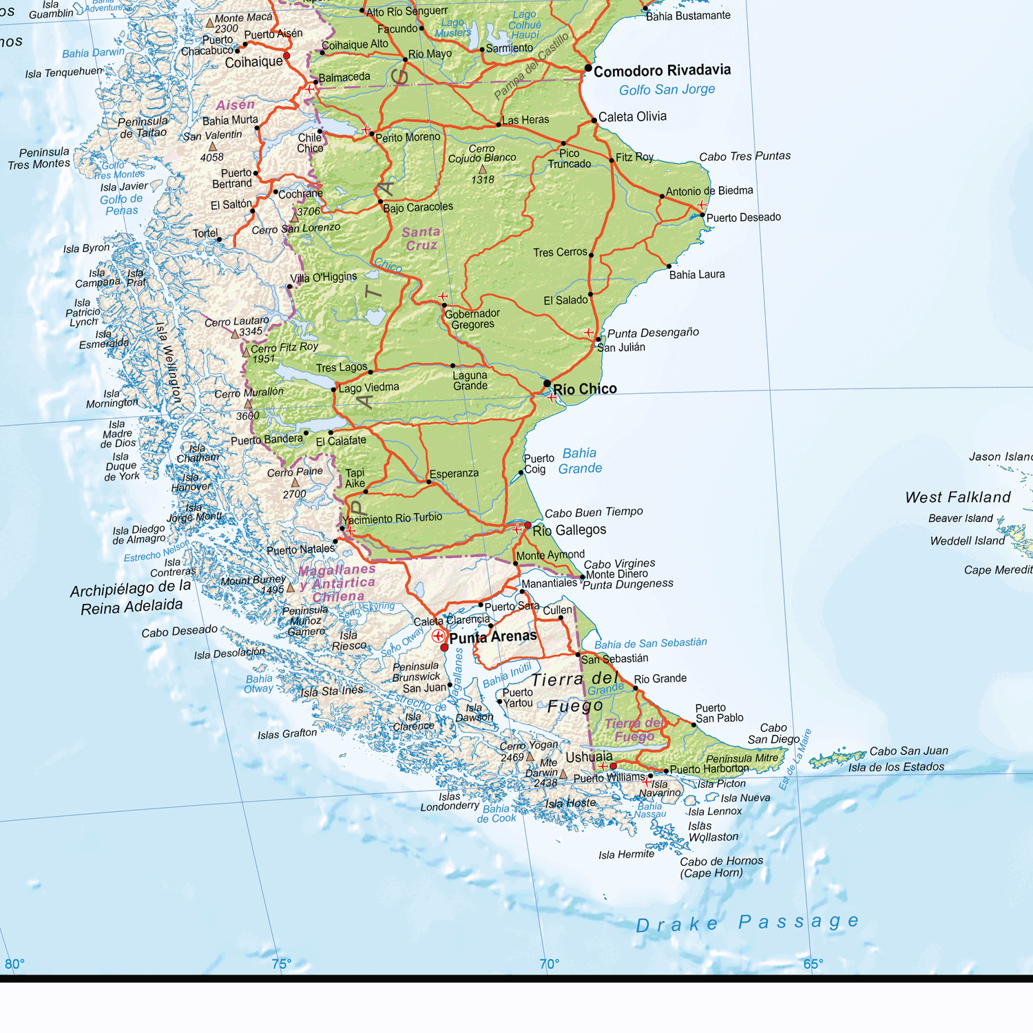 South America Political Wall Map, Map of South America