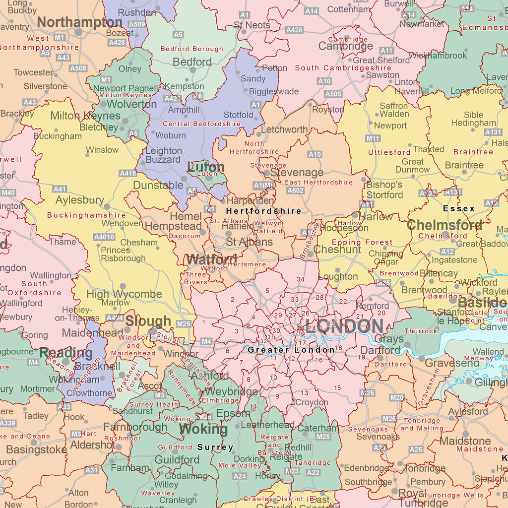 UK Local Authorities - Large Wall Map (100cm x 142cm)