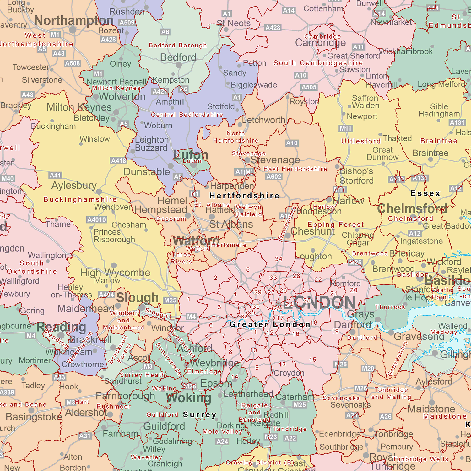 UK Local Authorities - Large Wall Map (100cm x 142cm)
