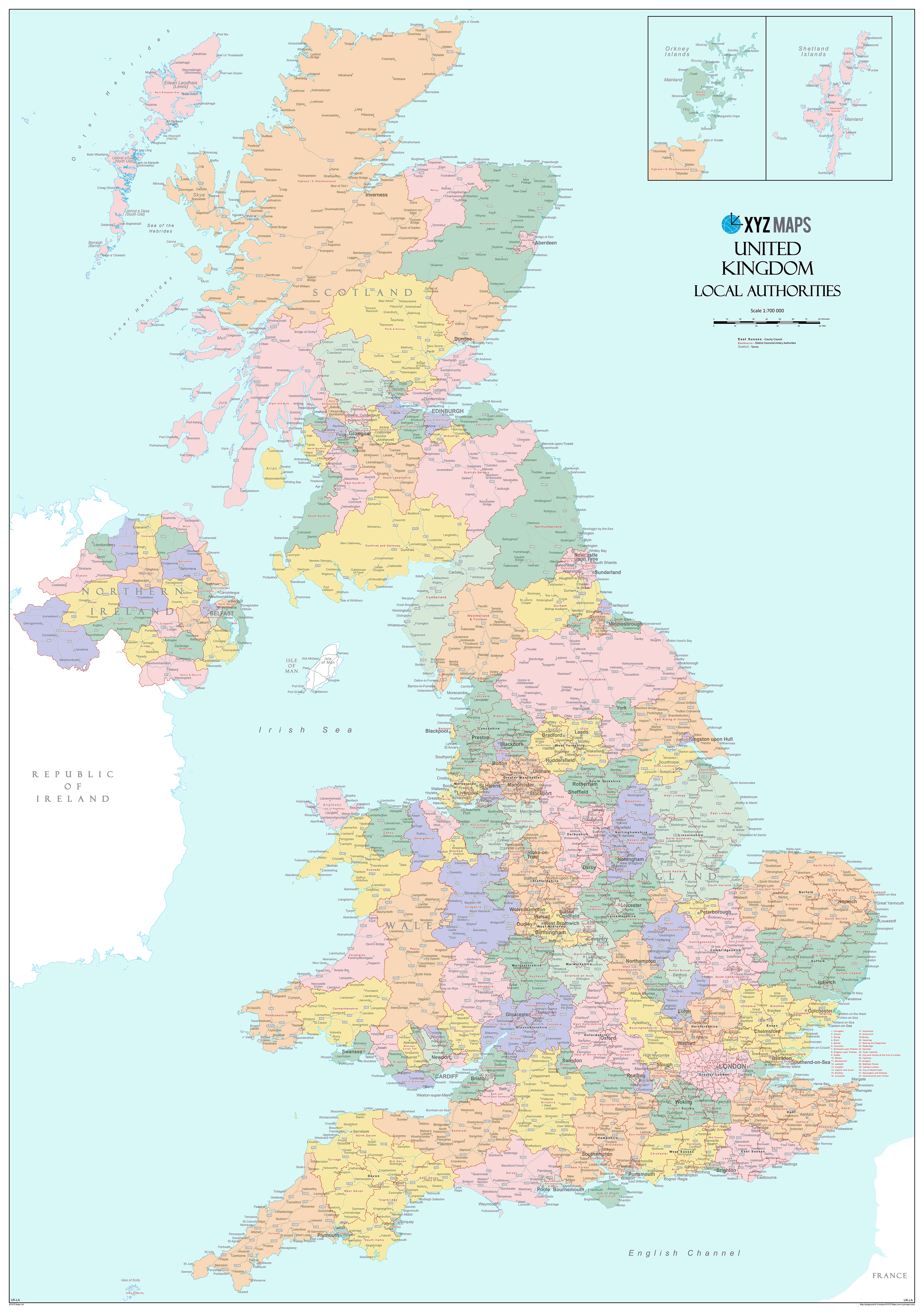 UK Local Authorities - Large Wall Map (100cm x 142cm)