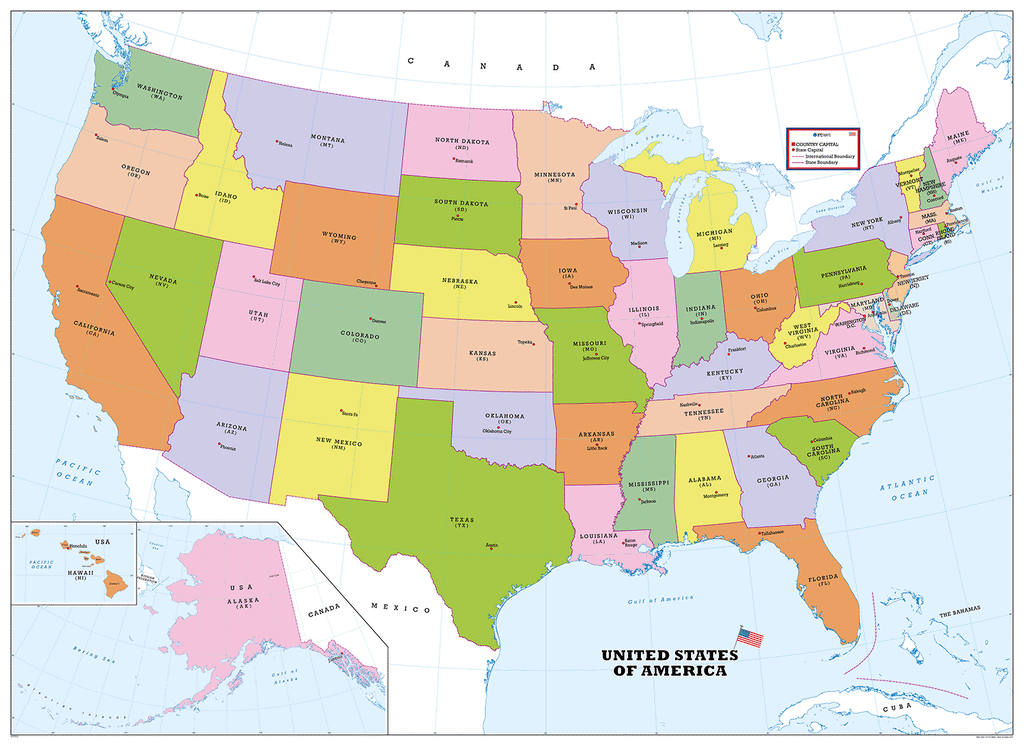 USA States, Map of American States and Capitals