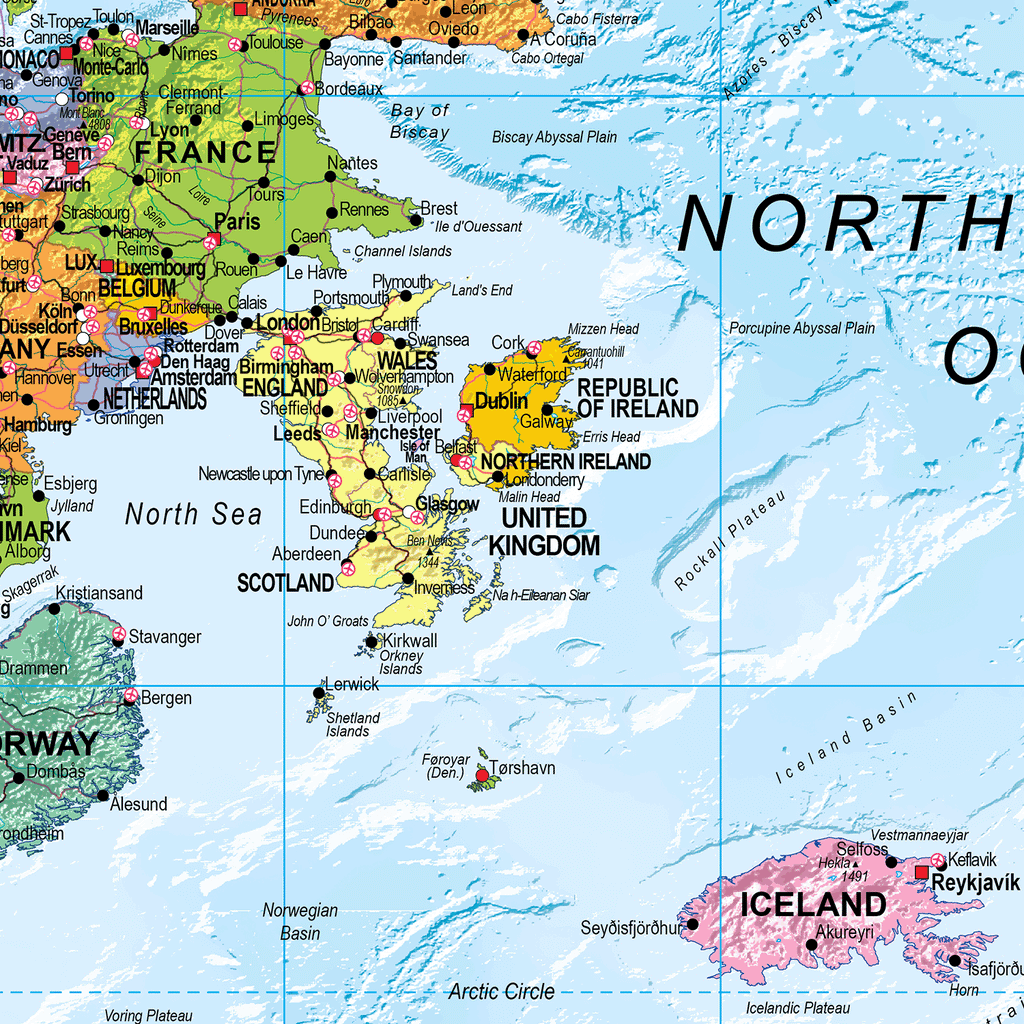 Upside Down World Political Wall Map - Huge Size: 1:20m Scale
