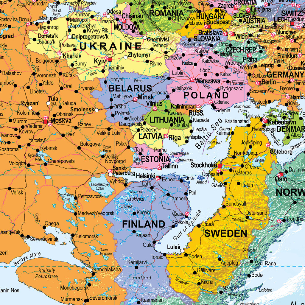 Upside Down World Political Wall Map - Huge Size: 1:20m Scale