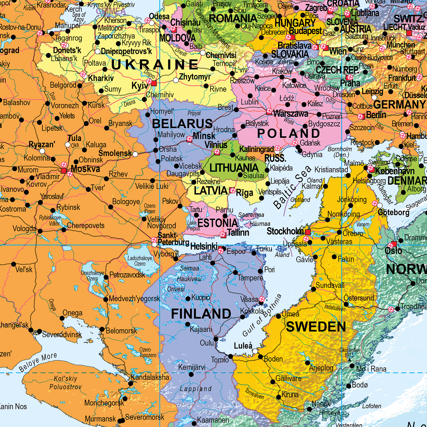 Upside Down World Political Wall Map - Huge Size: 1:20m Scale
