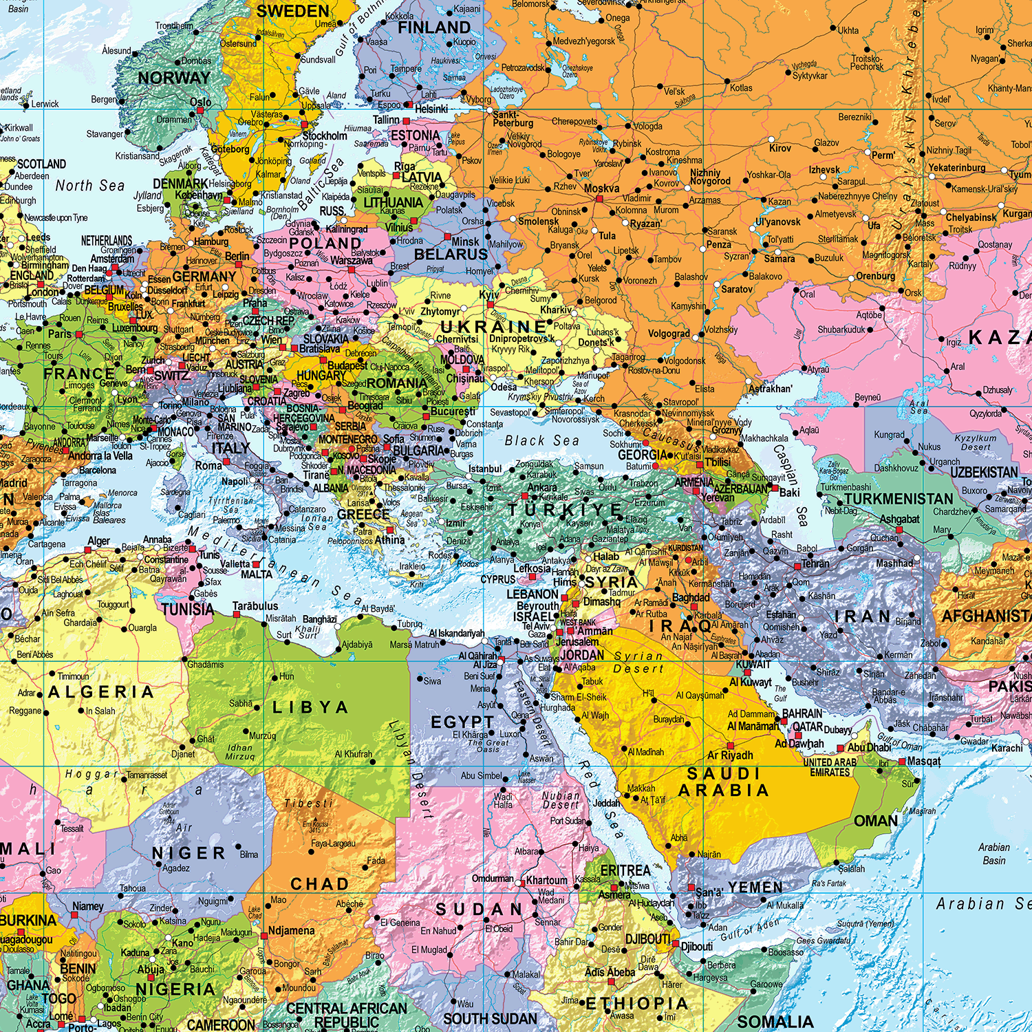 World Political Wall Map - Huge Size: 1:20m Scale