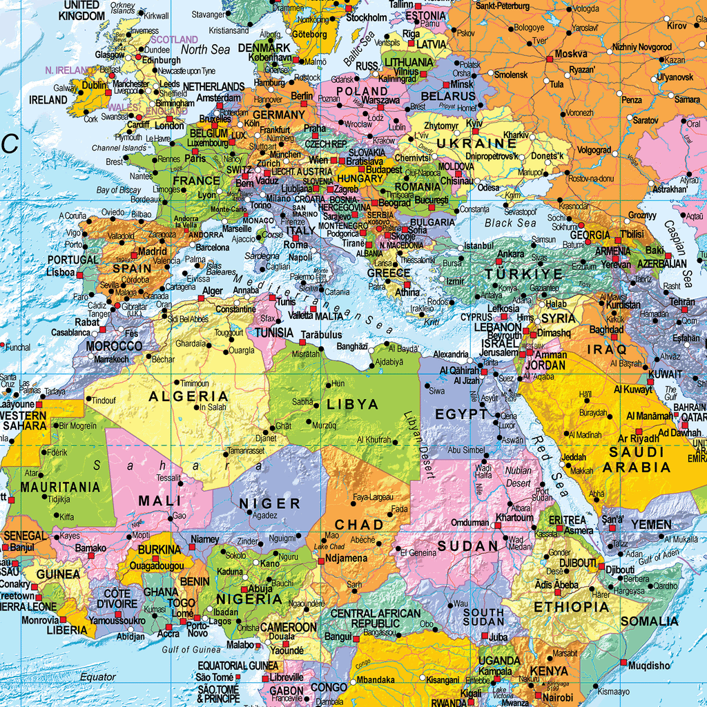 World Political Wall Map - Medium Size: 1:40m Scale