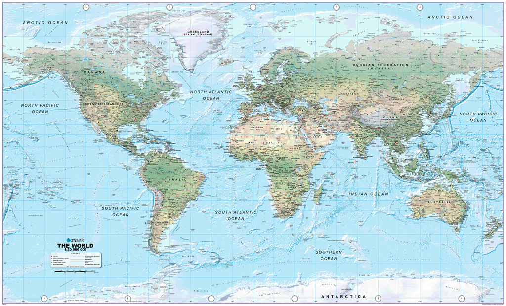 World Physical Map - Huge Size : 1:20m Scale - Locked PDF