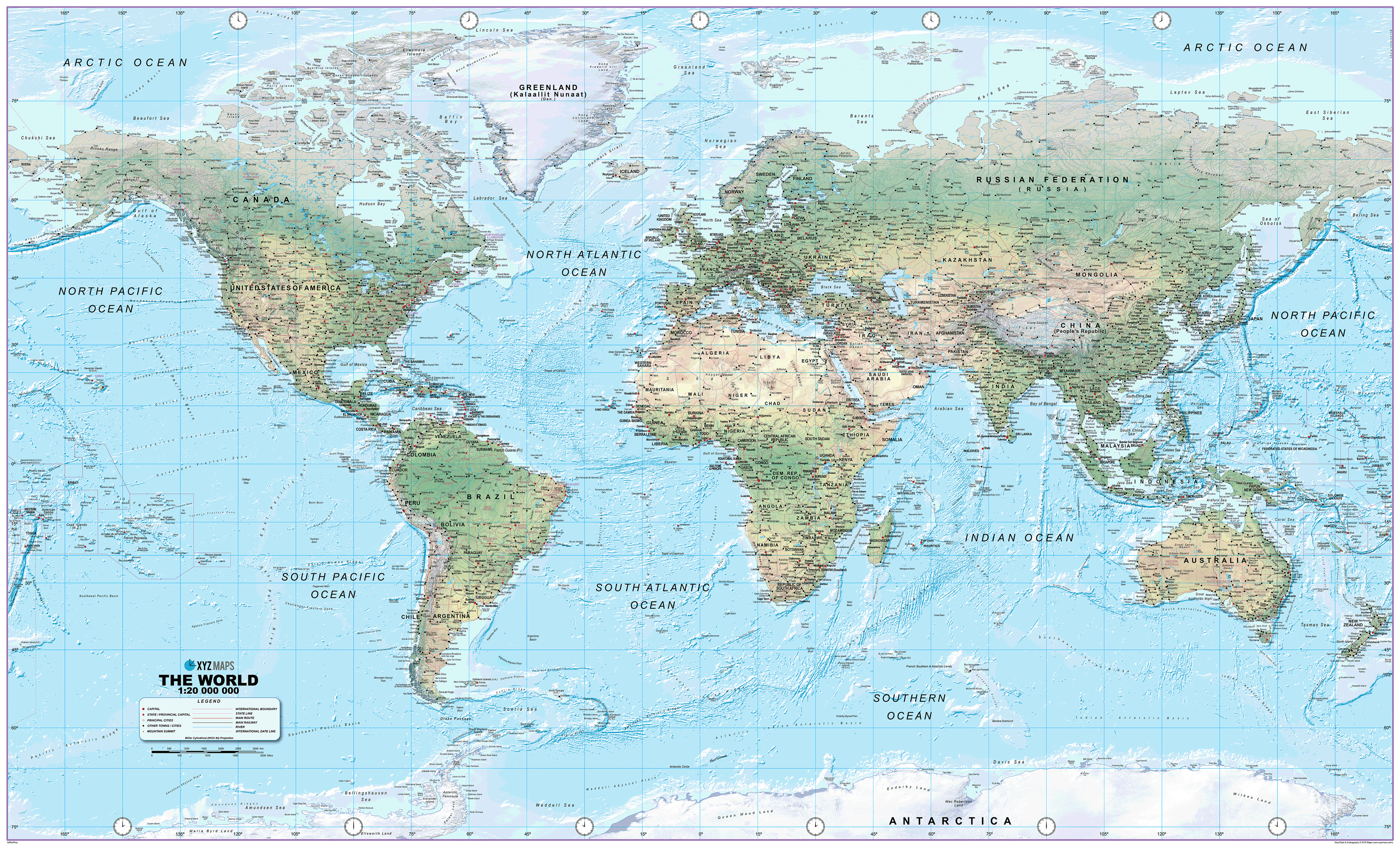 World Physical Map - Huge Size : 1:20m Scale - Locked PDF
