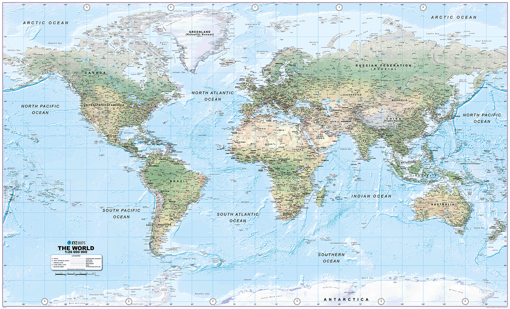 World Physical Wall Map - Huge Size: 1:20m Scale