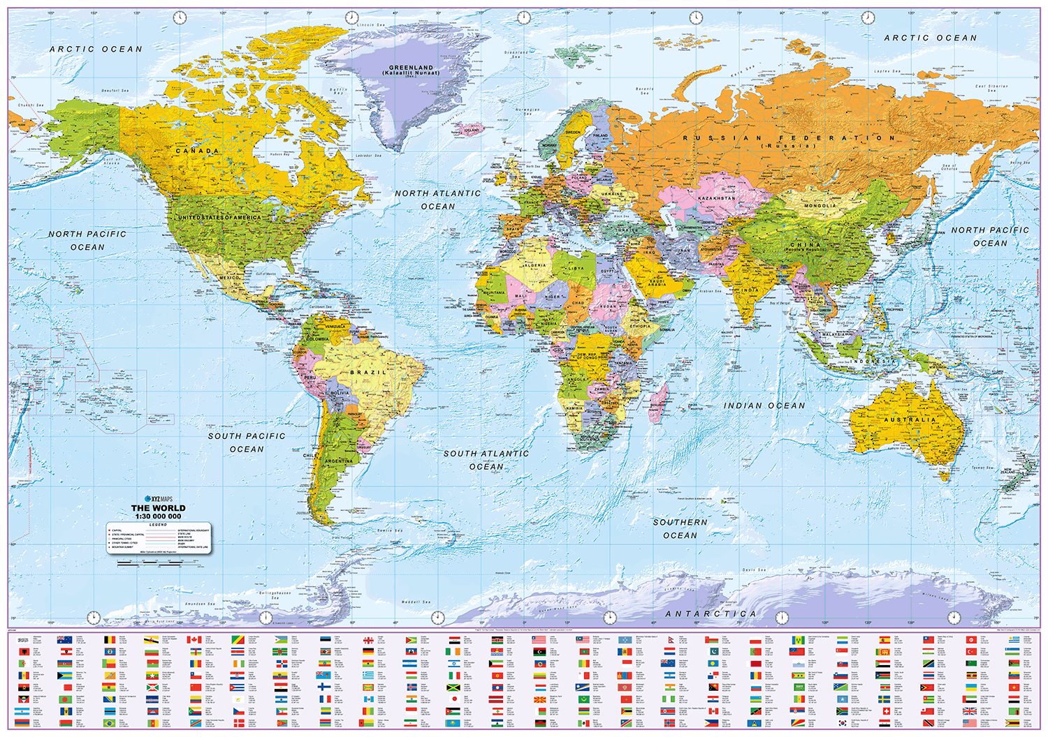 World Political Wall Map - Large Size: 1:30m Scale