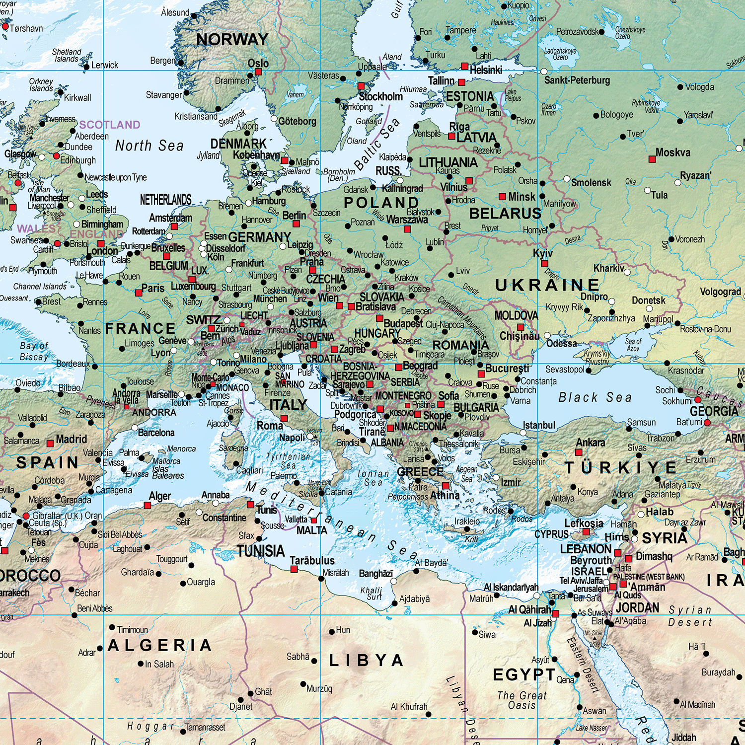 World Physical Wall Map-Large Size 1:30m Scale