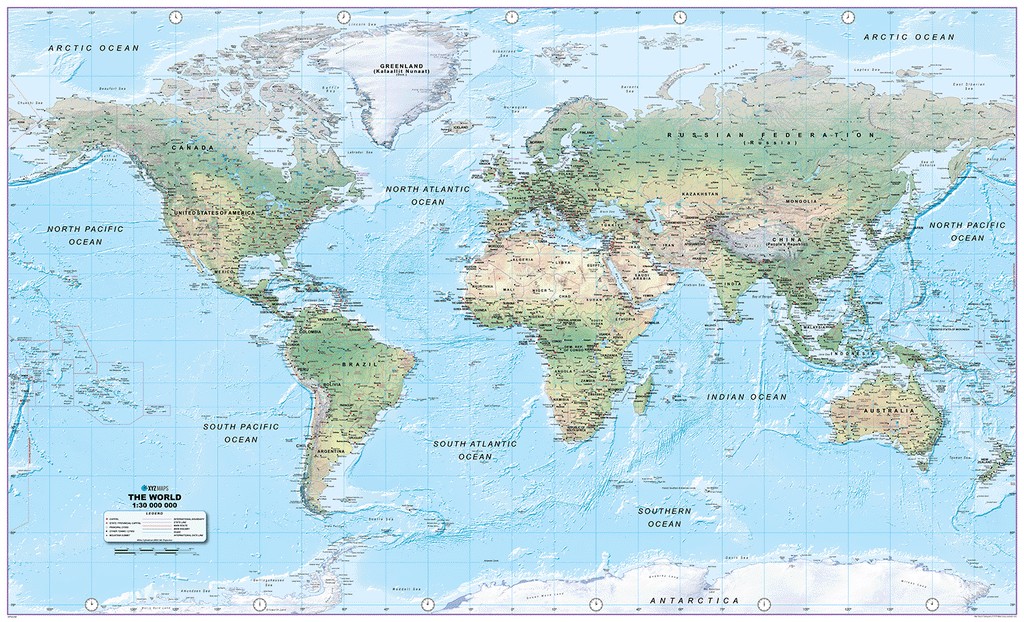 World Physical Wall Map-Large Size 1:30m Scale