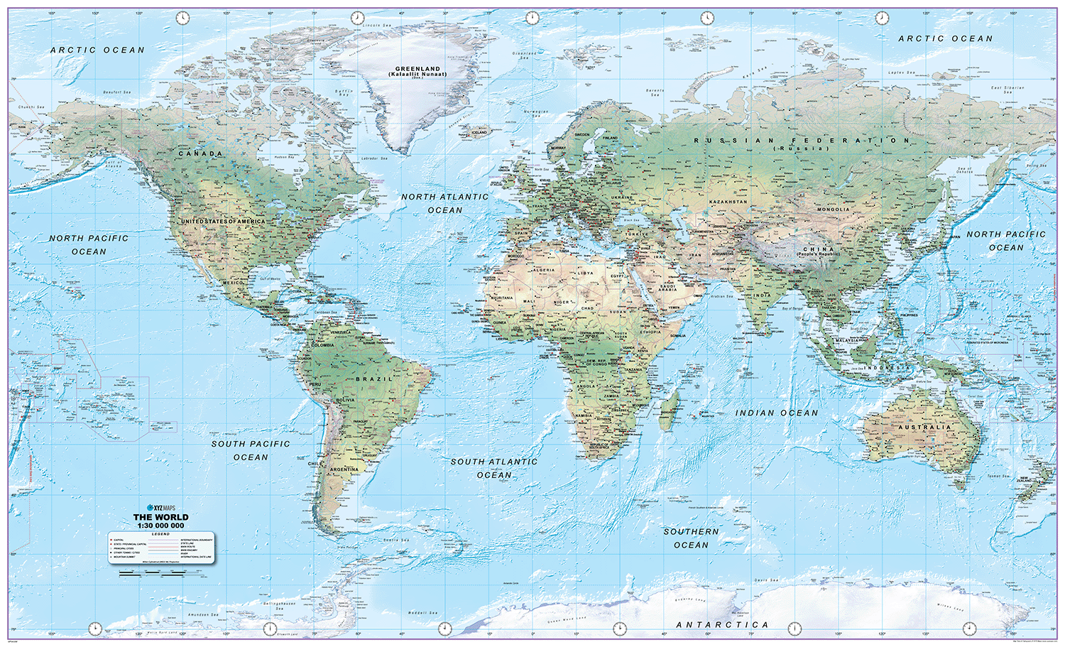 World Physical Wall Map-Large Size 1:30m Scale