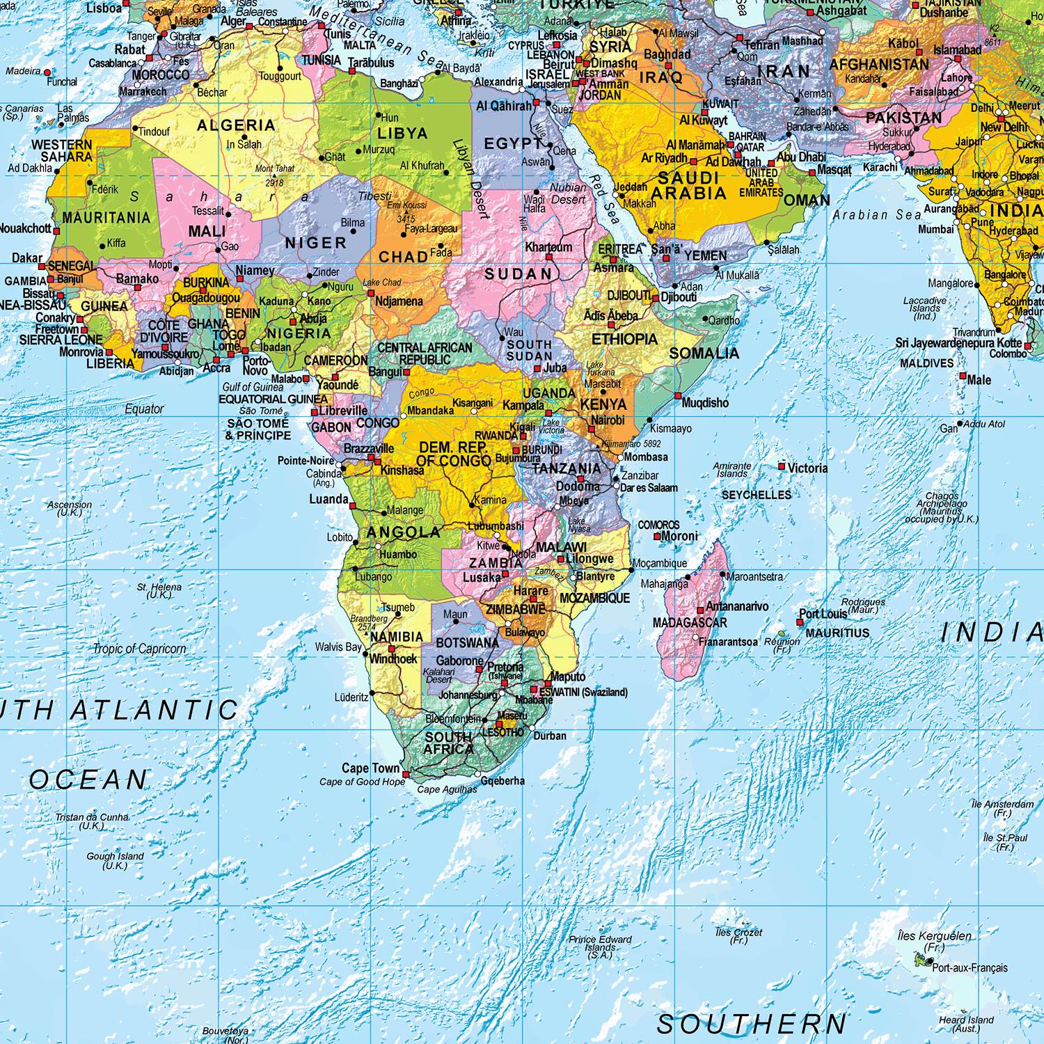 World Political Wall Map - Small Size: 1:60m Scale