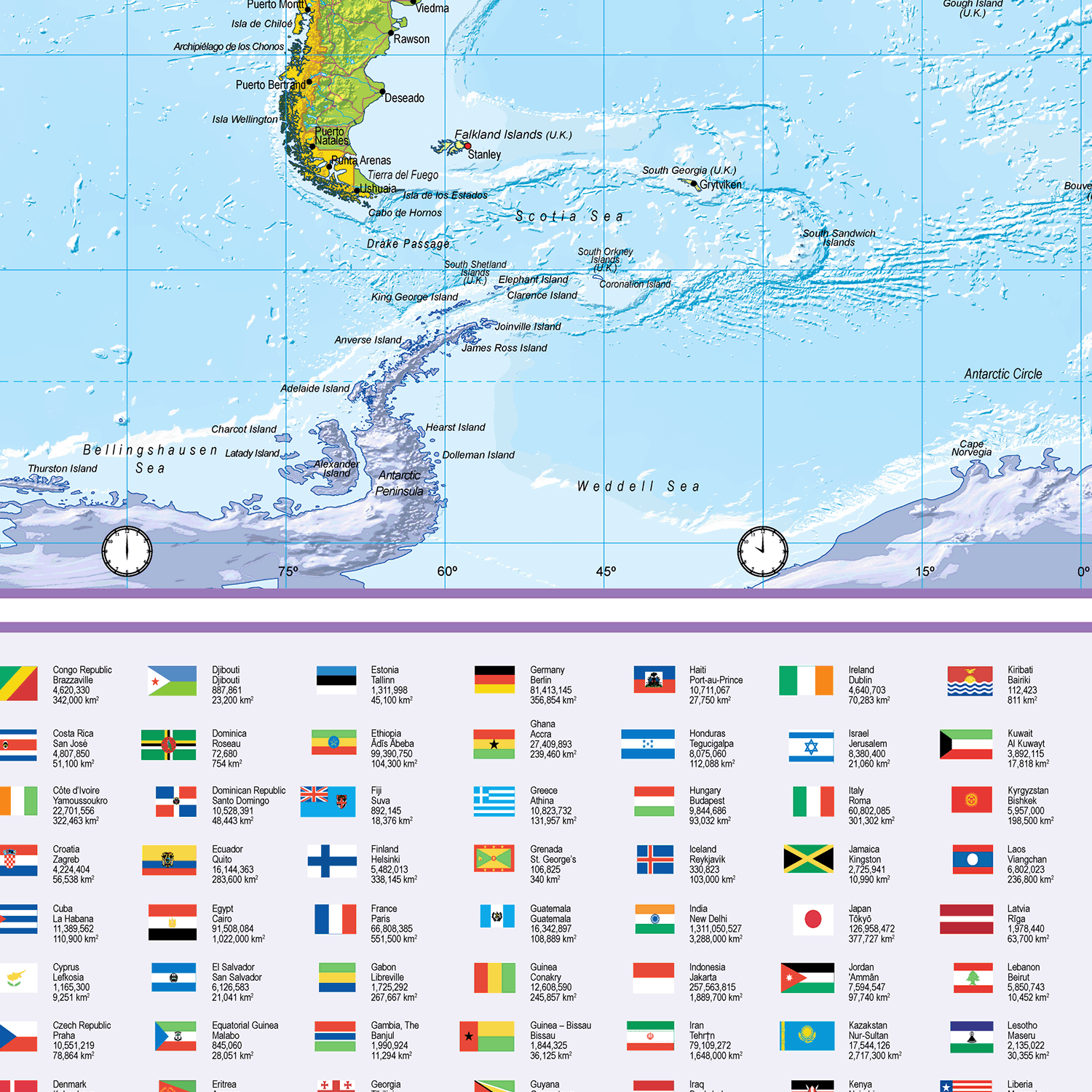 World Political Wall Map - Small Size: 1:60m Scale