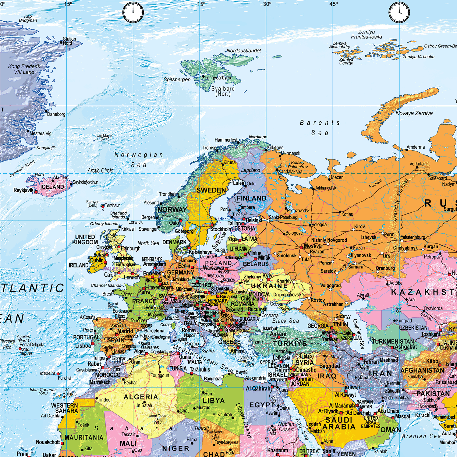 World Political Wall Map - Small Size: 1:60m Scale