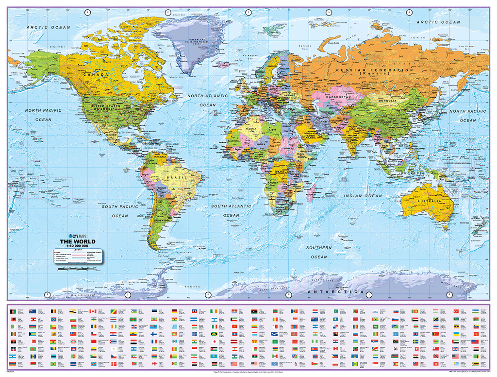 World Political Wall Map - Small Size: 1:60m Scale